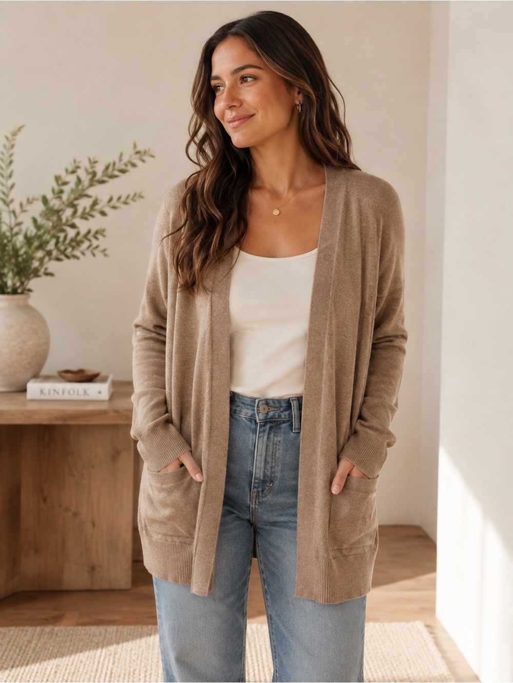Banana Republic Open-Front Cardigan in Taupe
